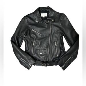 Walter Baker Liz Black Lamb Leather Moto Jacket with Silver Hardware